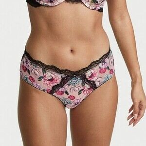 Victoria's Secret Wild Roses Lace Applique Floral Cheeky Panty Women's Size XL